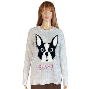 HERE THERE Cotton Blend Grey Dog Front Sweater Size S